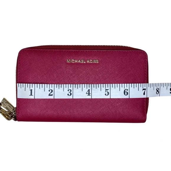Michael Kors Jet Set Travel Large Smartphone Wristlet Wallet in Cranberry - Picture 8 of 10